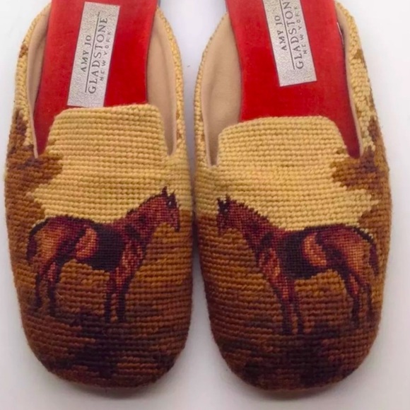 GLADSTONE🐎Equestrian Horse🐎Needlepoint Flats Slides 8 Original Box Very RARE! - Picture 11 of 12